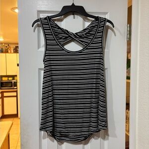 Striped Black and White Cross-Back Tank
